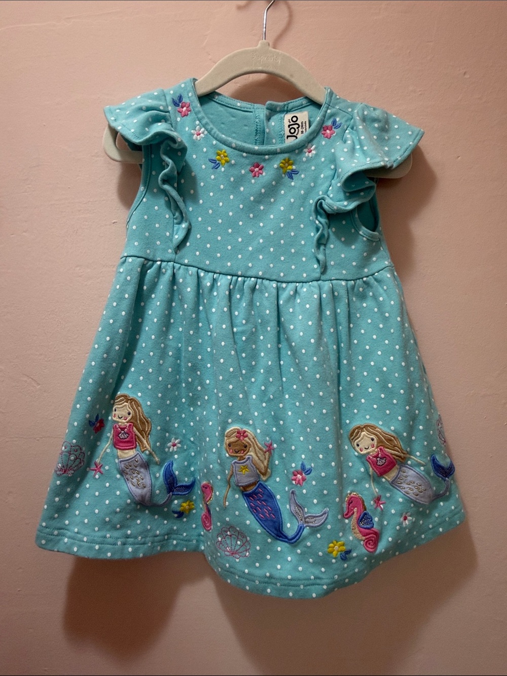 JoJo Teal Polka Dot Mermaid Ruffle Dress 18-24